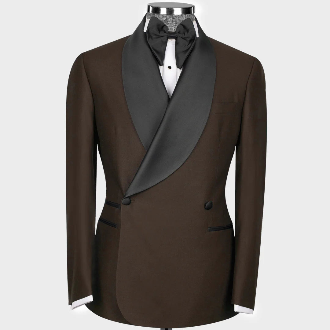 Men Suit 2 Pieces Black With Bright Lapel Double Button For Wedding Banquet Work Office Business Casual Jacket With Pants