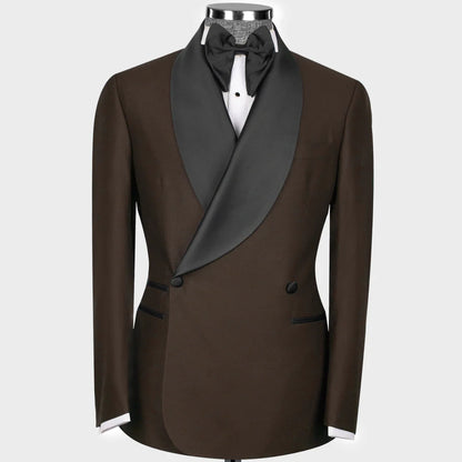 Men Suit 2 Pieces Black With Bright Lapel Double Button For Wedding Banquet Work Office Business Casual Jacket With Pants