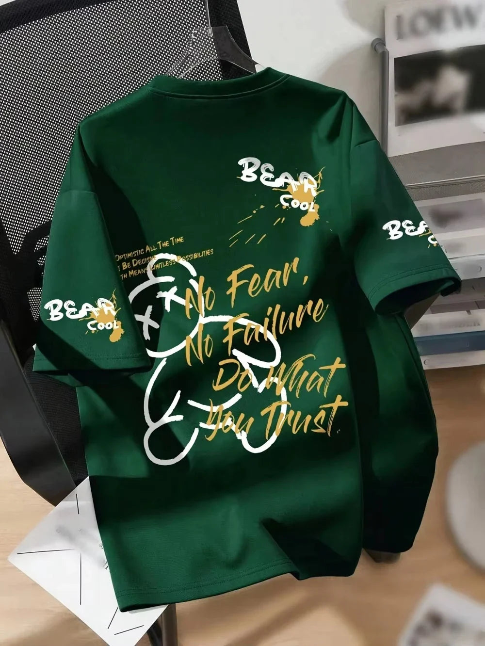 2026 Summer Men's T-shirt cartoon bear print pattern round neck breathable tshirts men women dail casual streetwear y2k tops