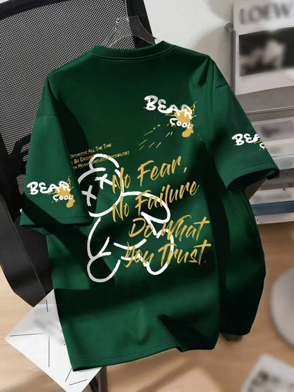 2026 Summer Men's T-shirt cartoon bear print pattern round neck breathable tshirts men women dail casual streetwear y2k tops