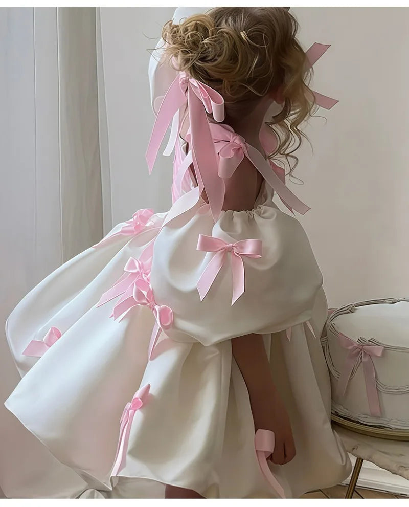 2-8Y Kids Girls Skirt Little Girls Puff-Sleeve Princess Dress Birthday Party Piano Host Performance Dress Belle Ball Gown