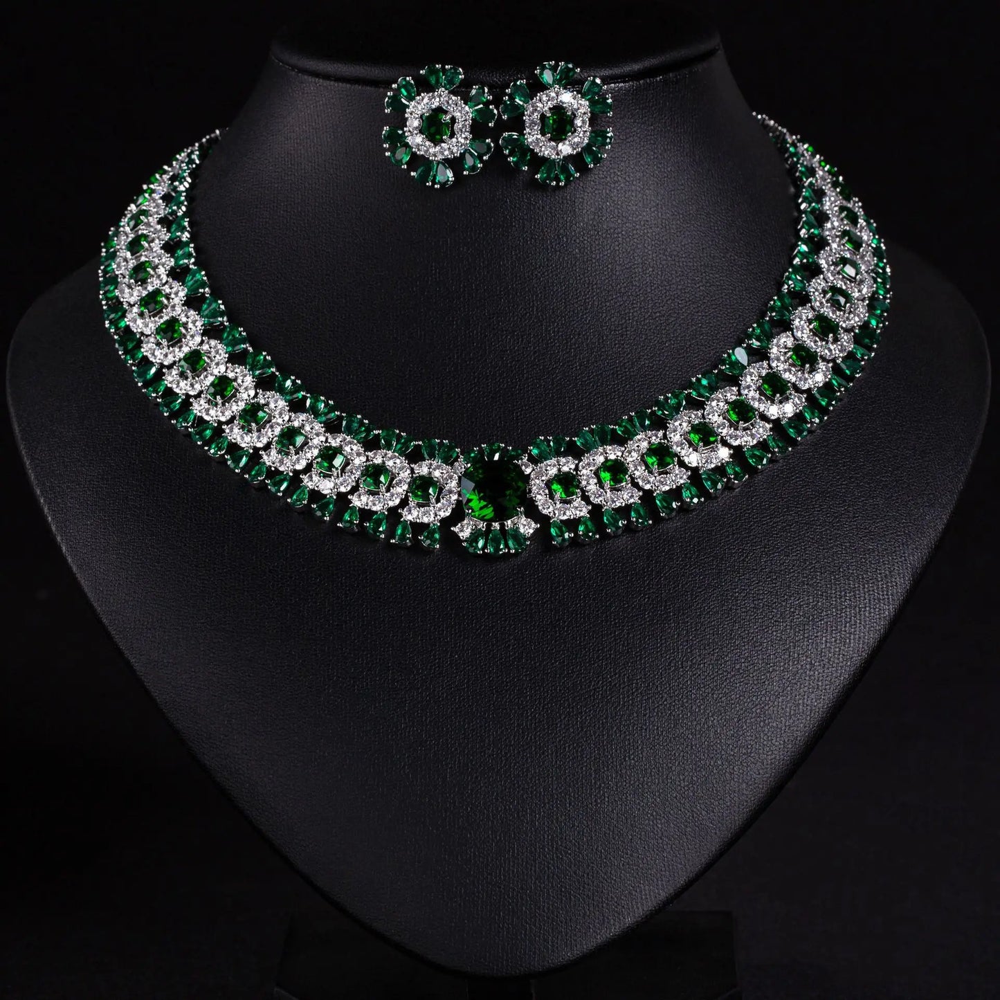 Sparkling Colourful Niche Delicate Flower Jewellery Necklace Earrings 2 Pcs Set Wedding Banquet Prom Bridal Women Dubai M-586