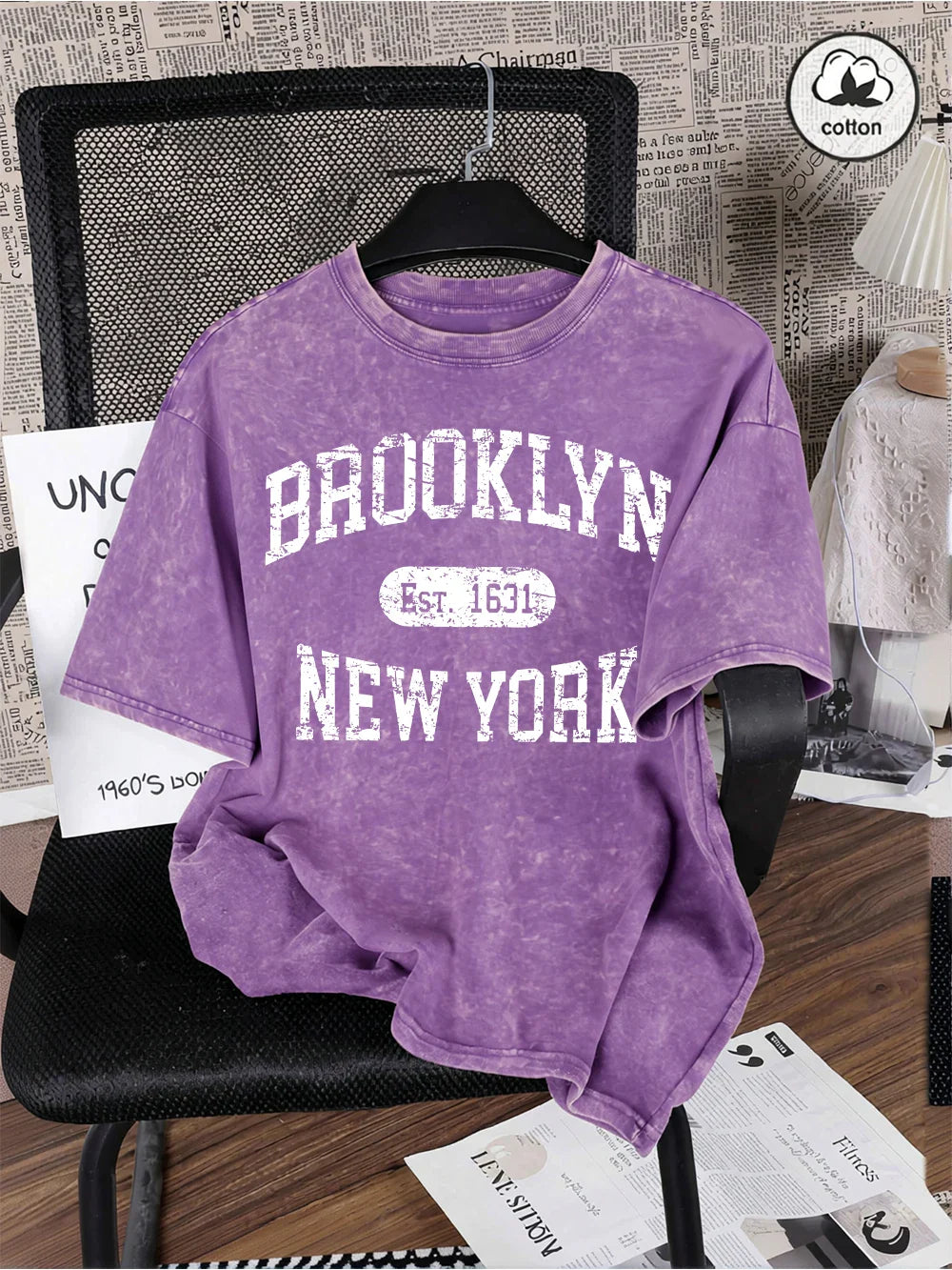 Brooklyn Est 1631 New York Prints Washed T-Shirt Mens Cotton Oversized T Shirts Casual Distressed O-Neck Tops Summer Male Tees
