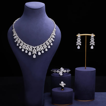 4 Pcs Super Luxury Cubic Zirconia Bridal Wedding Party Costume Nigerian Dubai Jewelry Set for Brides Accessories