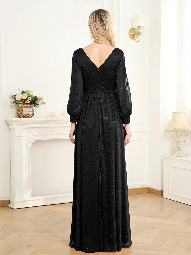 Elegant Long Sleeves Floor Length Split Party Evening Dress Women 2024 Luxury Backless Weedding Dress Cocktail Prom