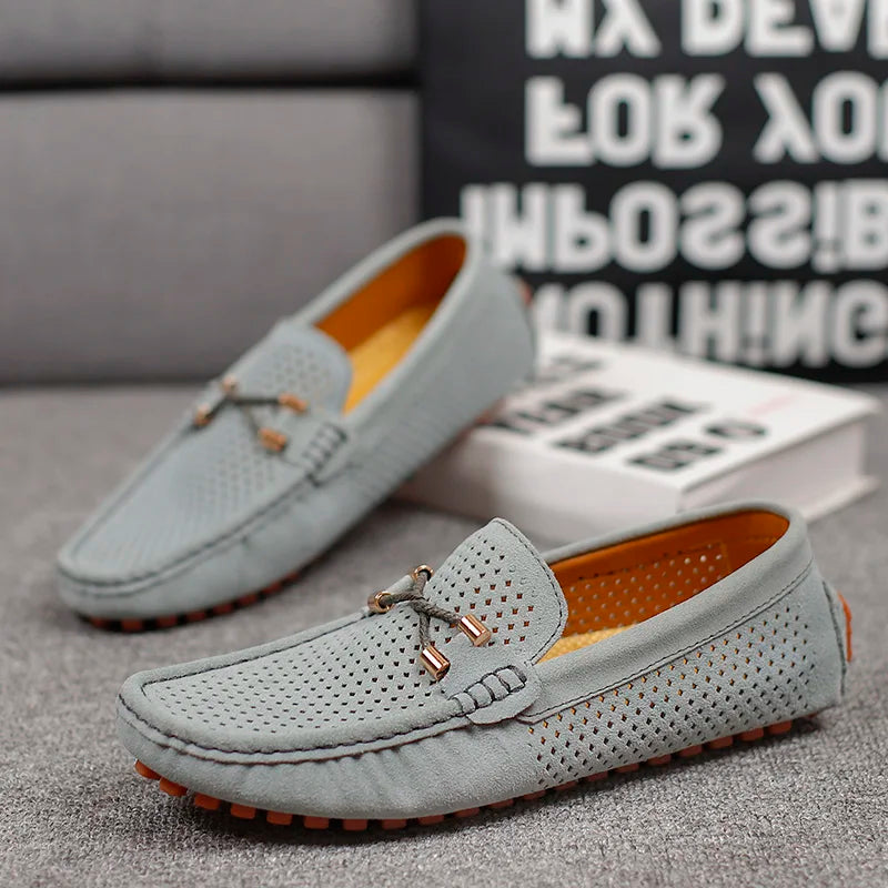 Mens Casual Shoes Genuine Leather Man Loafers Slip on Flats Lightweight Mens Driving Shoes Lazy Shoes