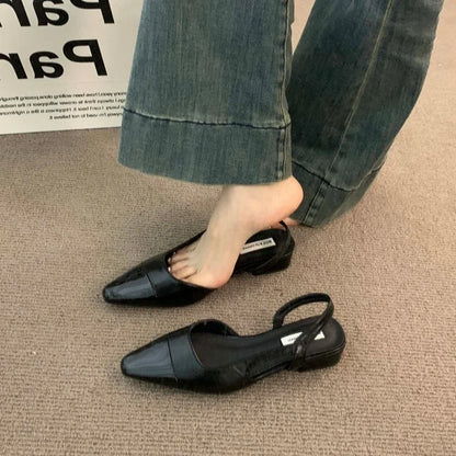 luxury designer fashion PU leather design ladies summer new style pointed toe low heel women sandals non-slip flat shoes