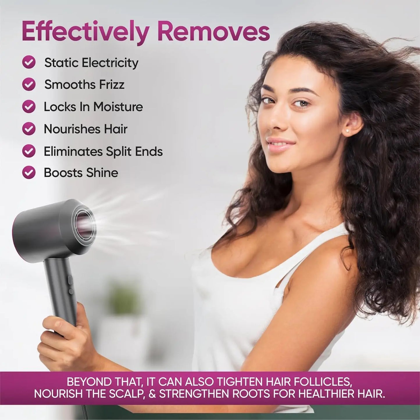 Professional Hair Dryer Negative Ion High Speed Low Noise Hairdryer Fast Heating Blow Dryer Hot Cold Wind Hair Styling Tools