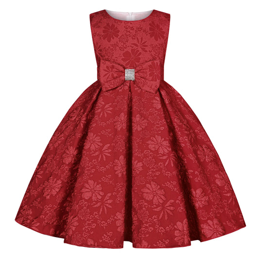 Vestido transfronteiriço novo de verão para meninas estilo princesa, sem mangas, com laço e lantejoulas, roupa de desfile Pompadour para crianças