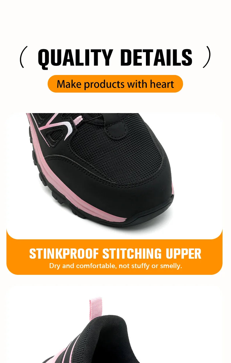 Rotating Button New Safety Shoes Women Anti-smash Anti-puncture Work Shoes Fashion Female Sport Shoes Security Protective Shoes