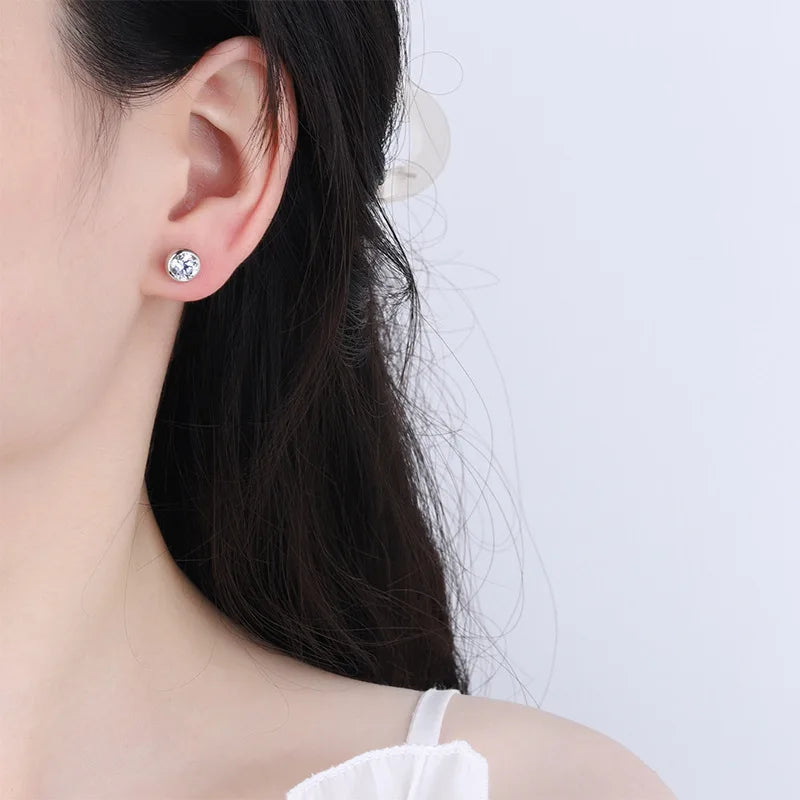 1CT 6.5MM Bubbles Screw Moissanite Stud Earrings for Women Sparkling Wedding 925 Sterling Silver Rose Gold Color Earring