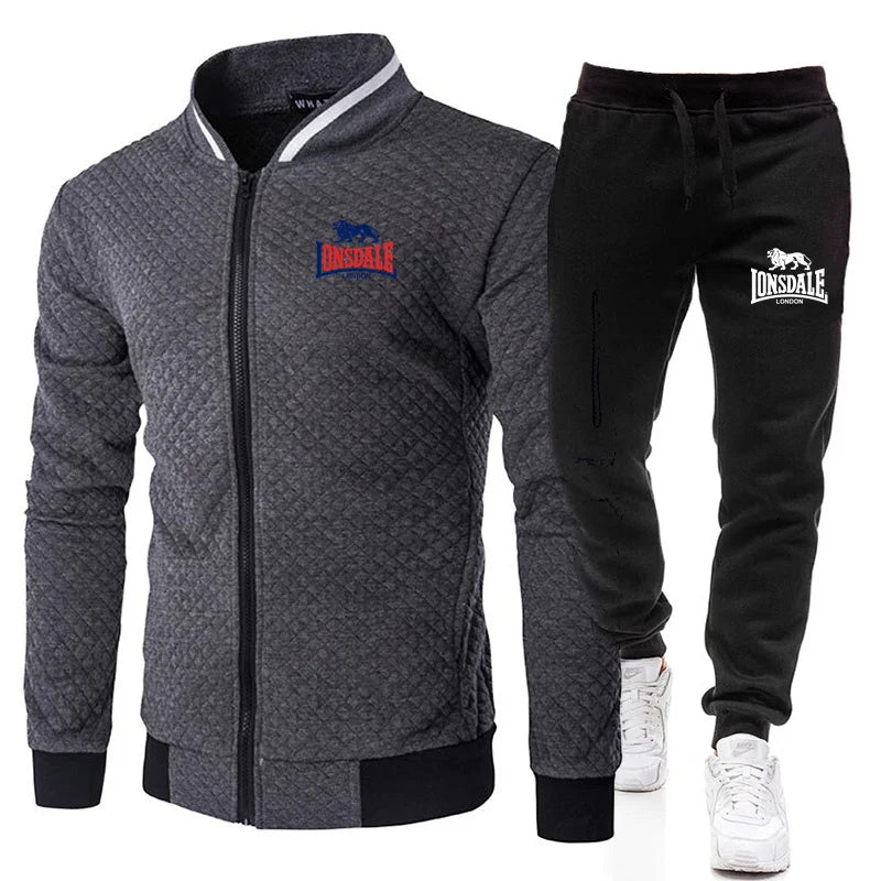 Spring and Autumn Men's Fashion Street Stand up Collar Set Jacket, Outdoor Casual Pocket Zipper Men's Baseball Set