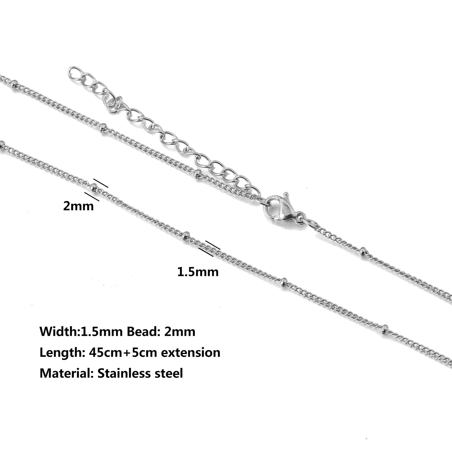 5pcs Stainless Steel Bead Chain Cuba Cross O Ripple Chain Necklace Plated Gold 45CM Adjustable Chain Lobster Clasp DIY Necklace