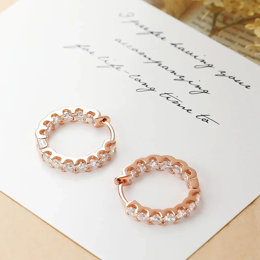 100% 925 Sterling Silver Real 2.6ct Moissanite Earring Hoops For Women Sparkling Wedding Party Luxury Fine Jewelry Gift