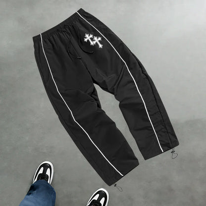 2026 Cross Print Sports Pants Summer Casual Lightweight Breathable Fitness Training Drawstring Long Pants Retro Street Style