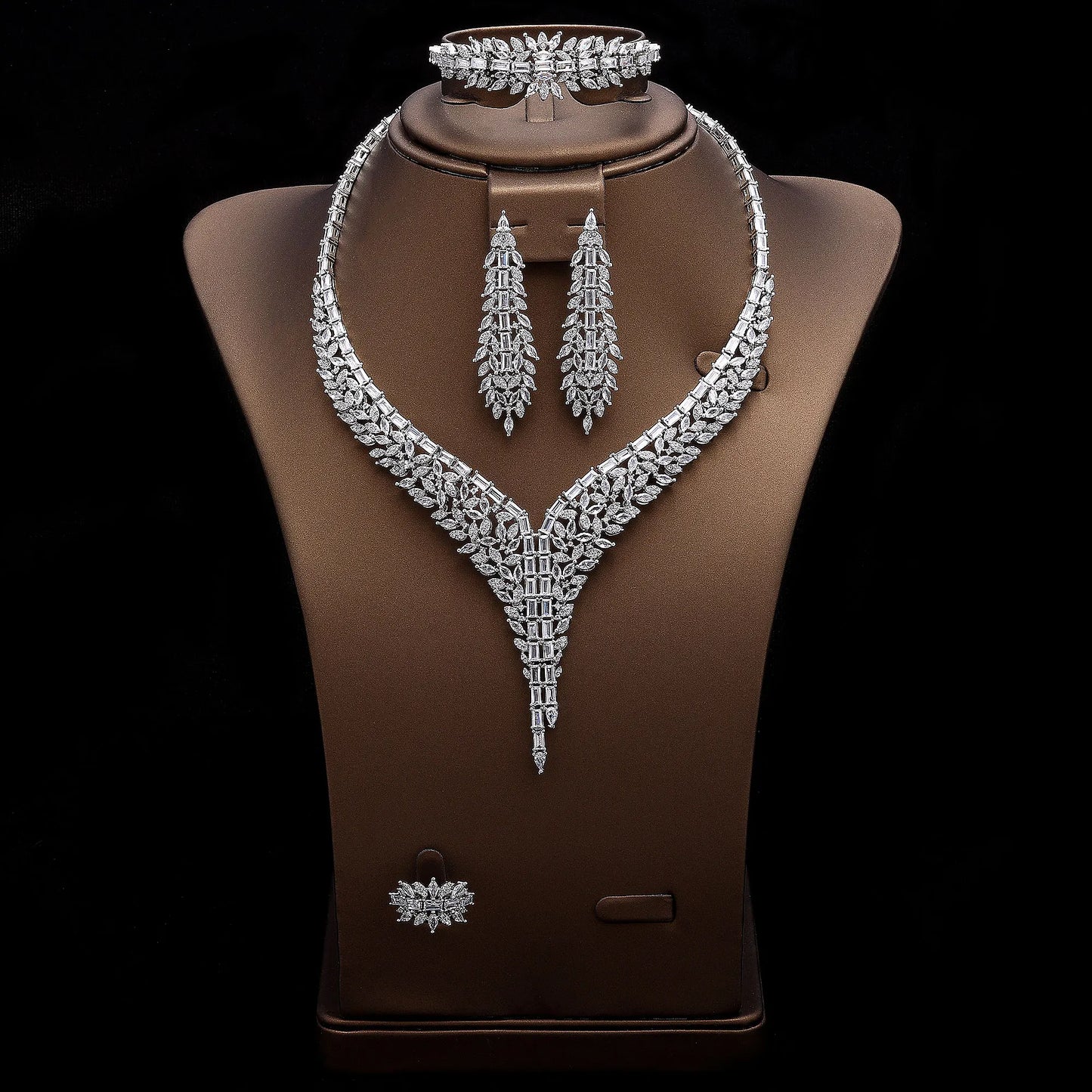 4 Piece Bridal Zirconia Full Jewelry Set for Women Party Luxury CZ Crystal Wedding Necklace