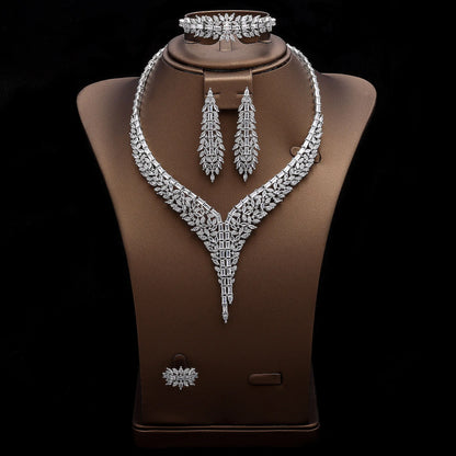 4 Piece Bridal Zirconia Full Jewelry Set for Women Party Luxury CZ Crystal Wedding Necklace