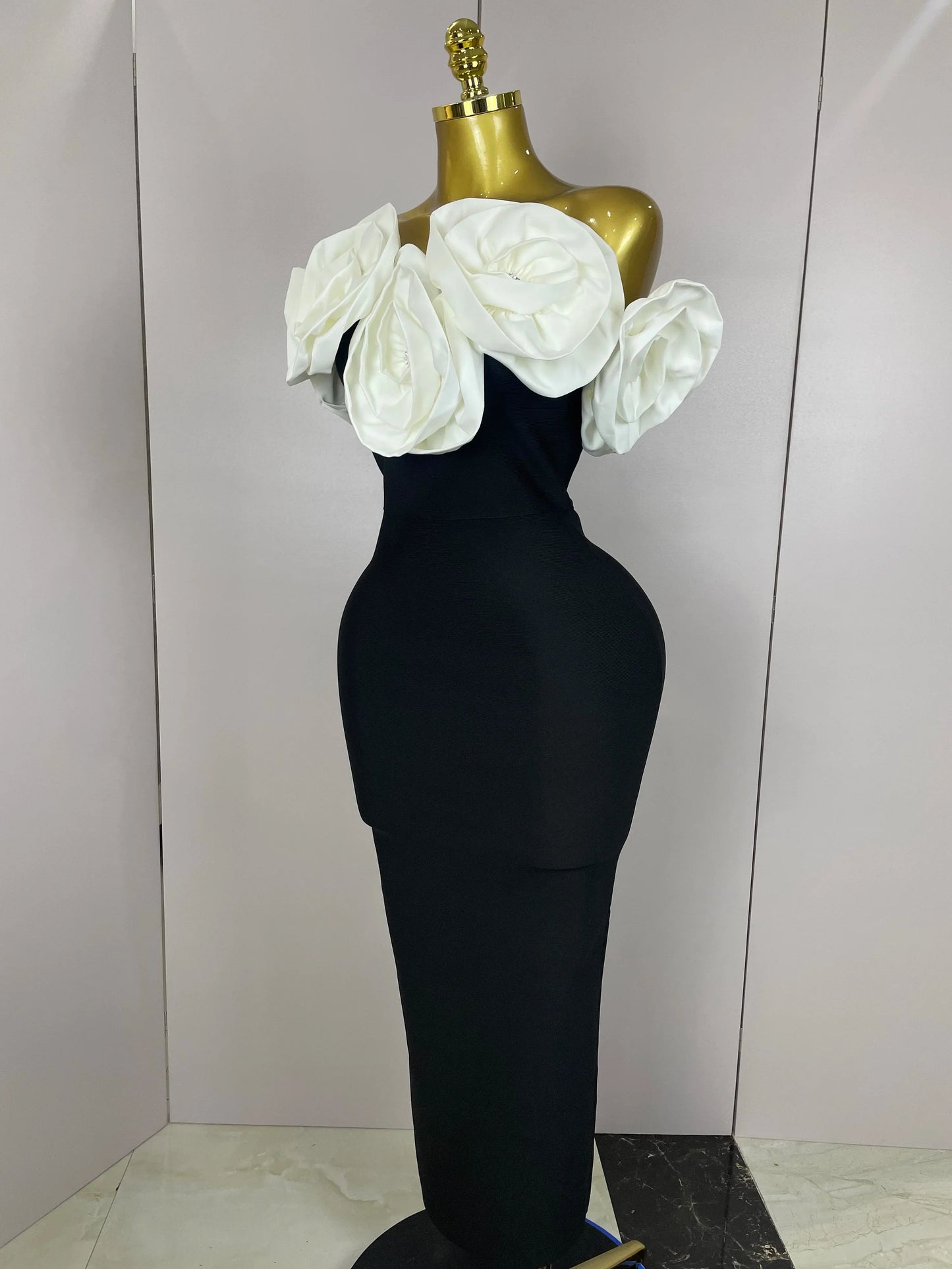 Red Flowers Sexy Off The Shoulder Ankle Lenght Bandage Dress Woman Birthday Party Vestido Wedding Party Outfit