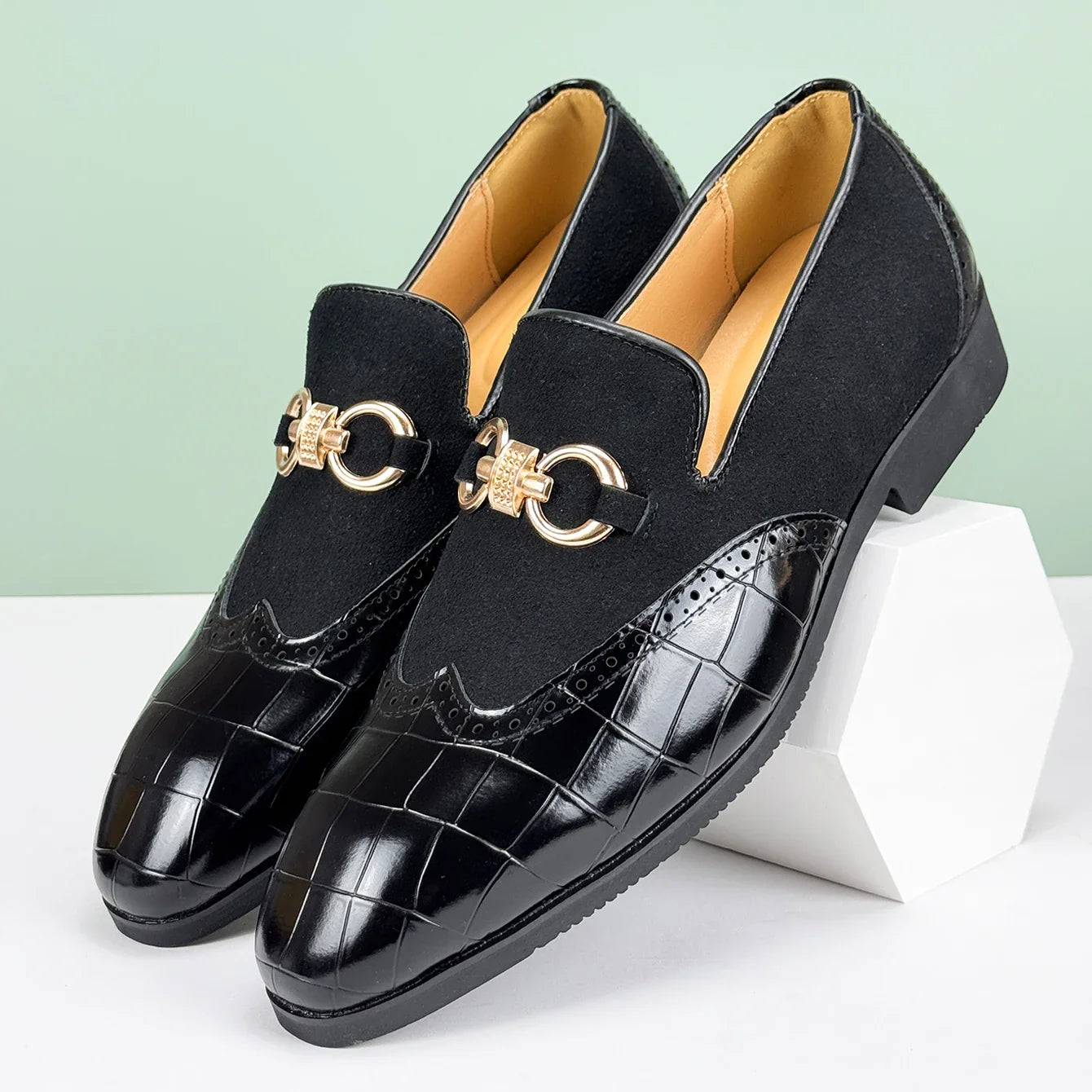 Men's Formal Leather Shoes British Style Oxford Loafers Pointed Toe Breathable Non-Slip Business Dress Wedding Office Green Shoe