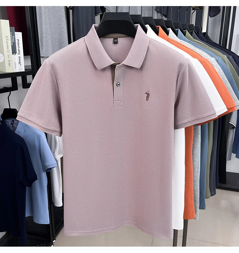 100% pure cotton high-end brand men's short sleeve polo shirt comfort lightweight summer casual T-shirt youthful fashionable top