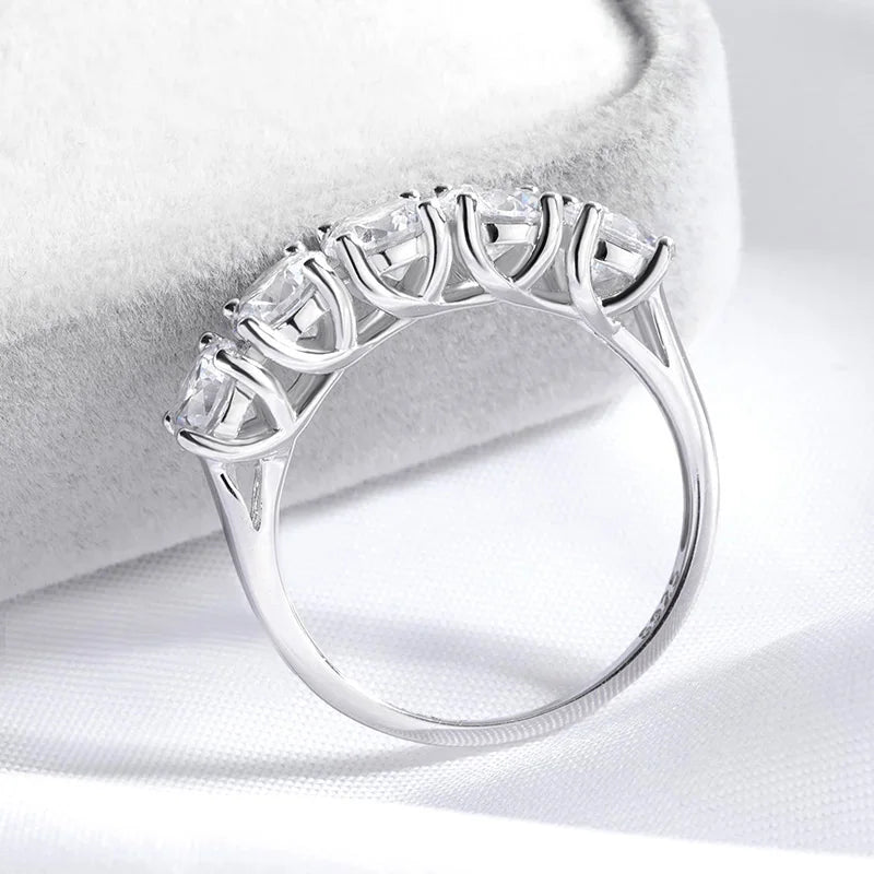2.5/5CTTW D Color Genuine Moissanite Rings for Women 5 Gemstone Bridal Wedding Jewelry 925 Sterling Silver Wholesale Ring
