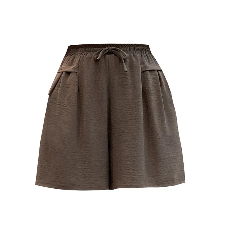 Plus sizeIce Silk Elastic Waist Wide-Leg Shorts Female Summer High Waist Drape Korean Casual Loose Soft Women's Shorts