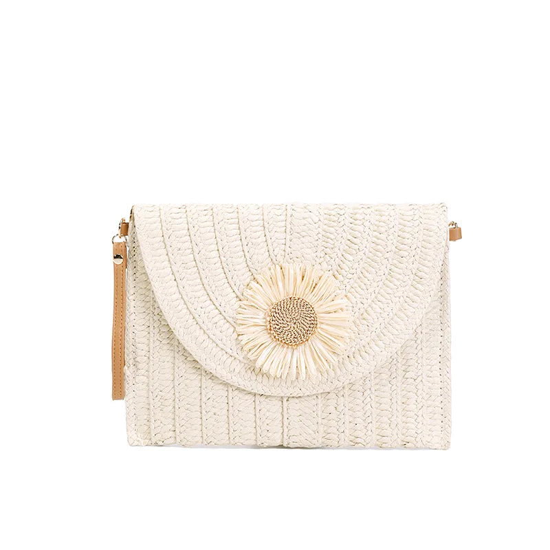 Straw Woven Shoulder Crossbody Bag Beach Clutch Handbag Casual Summer Handmade Envelope Bags for Women Totes Purse