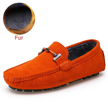 Handmade Men Loafers Luxury Genuine Leather Casual Shoes Comfortable Soft Driving Shoes Warm Fur Plus Office Moccasins
