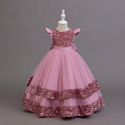 2025 New Elegant Girl Wedding Dress Sequined Mesh Princess Dress 4-12 Year Old Girl Graduation Party Prom Evening Dress