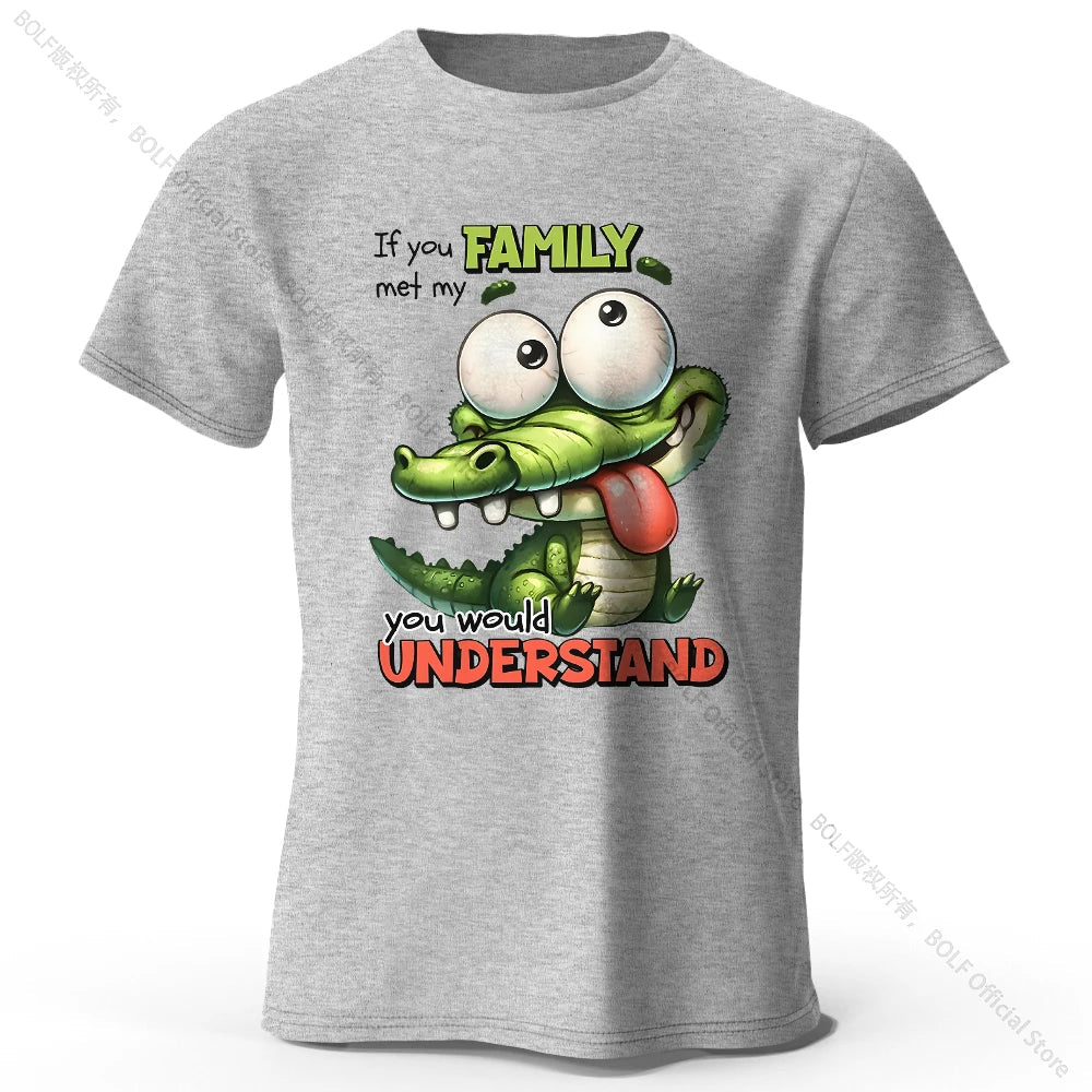 Cartoon Alligator Print 100% Cotton T-Shirt, Soft & Breathable Round Neck Short Sleeve Tee, Unisex Fun & Quirky Style