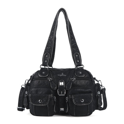 Women Small Handbags Satchel Top-handle Handbag PU Shoulder Bag 8”x11” Dumpling Pack Multi-pockets Shoulder Bag