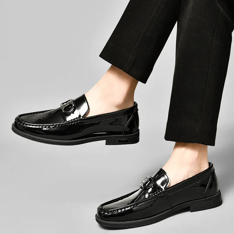 Amazon Plus Size 47cow Leather Men's Shoes Mirror Bright Face Plaid Embossed British Style Casual Business Pants Shoes