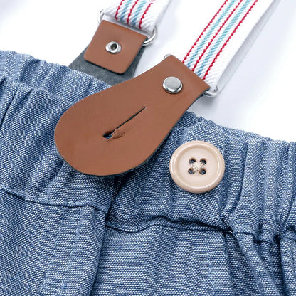 Baby Boy Formal Birthday Outfit Suit Toddler Gentleman Clothes Infant Short Sleeve Bowtie Shirt+Suspender Pants Casual Sets