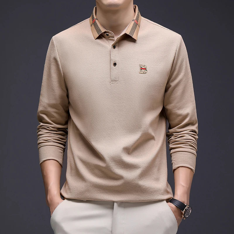 Designer Embroidered High End Brand Long Sleeved Cotton Polo Shirt Spring Autumn Fashion Casual Lapel T-Shirt Top Men's Clothing