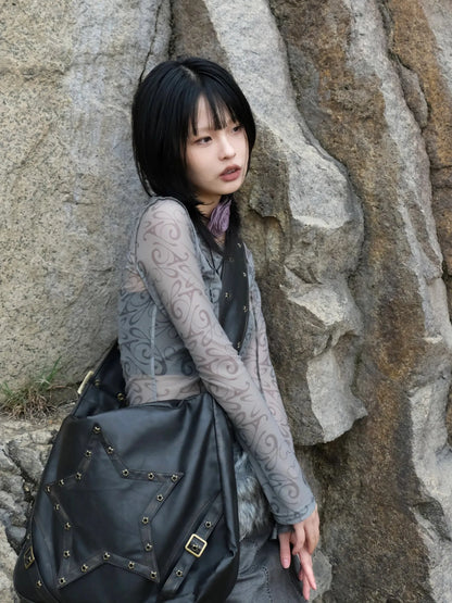 Grunge Aesthetics Mesh Tops Japanese Y2k Sheer Tops Vintage Harajuku See Through Crop Top Korean Fashion Tie Dye T-shirt