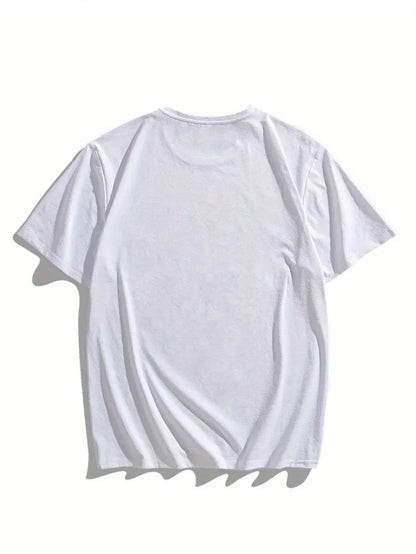 Men's summer 100 cotton fashionable casual loose plus size Compass pattern printed sports round neck short sleeved T-shirt top