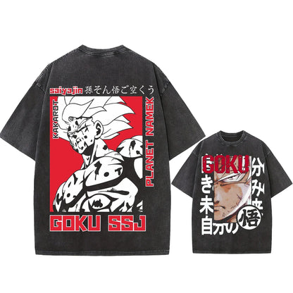 Summer Men's Washes T-shirts Japanese Anime Dragon Ball Torankusu Graphic Clothing Tops Y2K Oversized Cotton DBZ Couple's Tees
