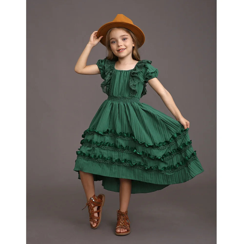 Princess Girls Lace Bohemia Long Dresses Baby Kids Flower Wedding Party Dress Cotton Lining Vestidos Costume Children Clothing