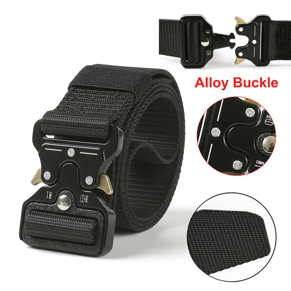 Men Tactical Belt Quick Release Outdoor Zinc Alloy Buckle Belt Soft Real Nylon Sports Hiking Camping Hunting Belt