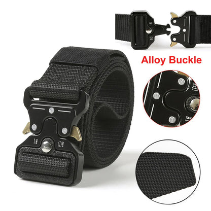 Men Tactical Belt Quick Release Outdoor Zinc Alloy Buckle Belt Soft Real Nylon Sports Hiking Camping Hunting Belt