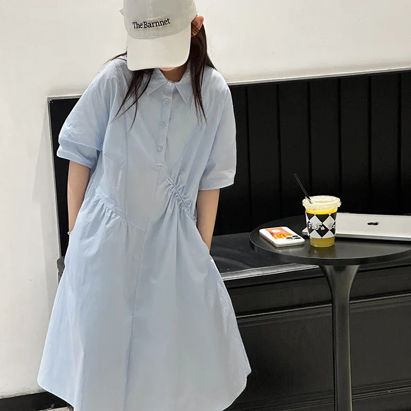 Girls' Dress Short Sleeve Fluffy High-End School Style Medium to Large Sizes Trendy Fashionable, Lightweight