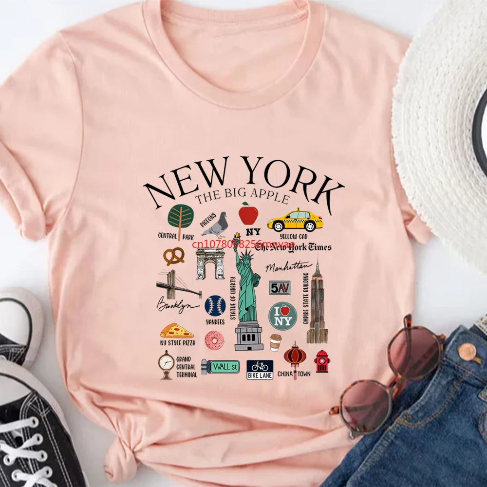 New York Tshirt New York City Landmarks T-Shirt City Graphic T Shirts Unisex Casual Short Sleeves Tops Y2k Top