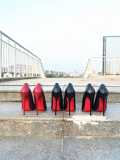 Spring and Autumn New Lacquer Wave V-neck High Heels 12cm Fashionable and Sexy Commuting Single Shoes