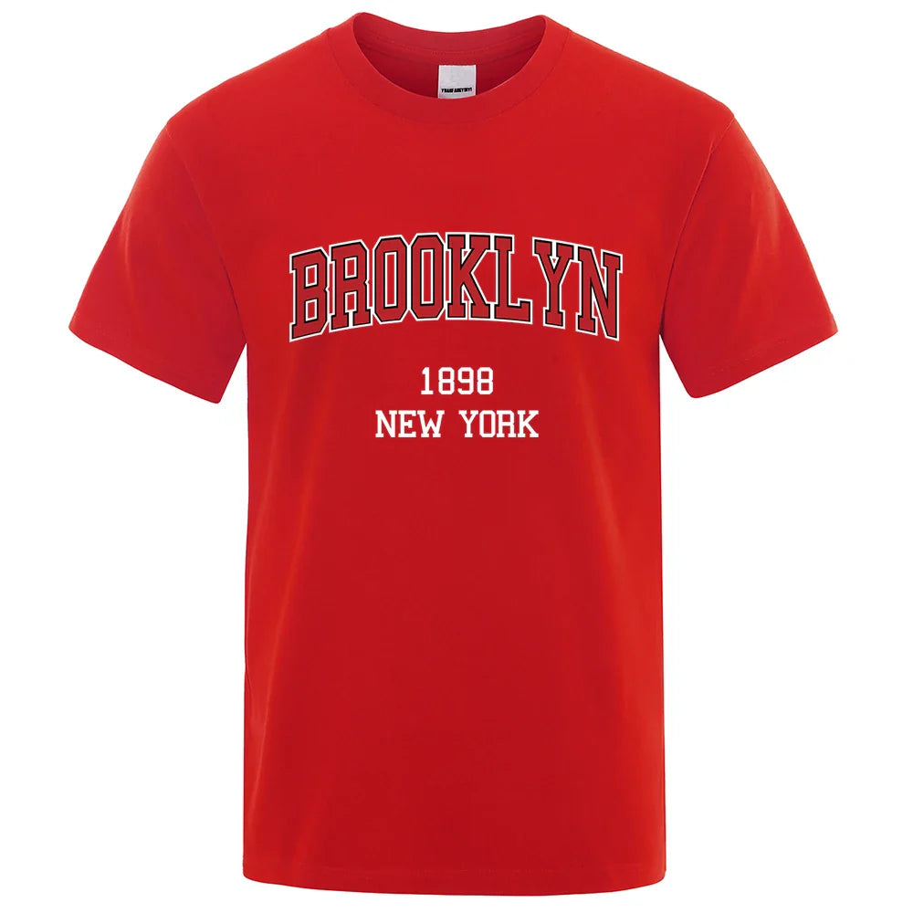 Brooklyn 1898 New York City Letter Prints T Shirt Men Creativity Tee Clothes T-Shirts Loose Summer Tshirt Cotton Breathable Tops