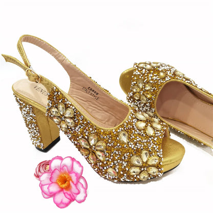 New Shoe and Matching Bag for Nigeria Party Slip on Shoes for Women Ladies Italian Shoes and Bag Set Decorated with Rhinestone
