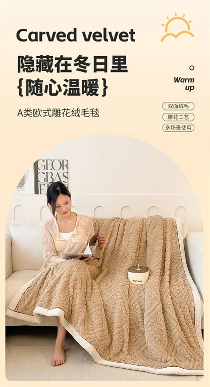 New Carved Velvet Warm Autumn Winter Blanket for Bed Soft Fluffy Sofa Blankets Warmth Cozy Coral Flannel Sofa Cover Blanket Nap