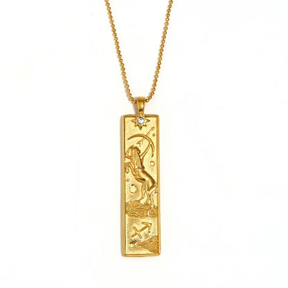 18k Gold Plated Rectangle Shape 12 Constellation Pendant Necklace Stainless Steel Waterproof Fashion Women's Jewelry