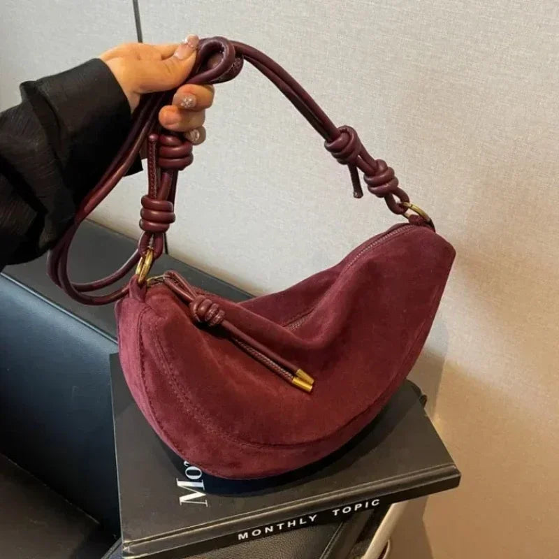 Faux Suede Super Popular Niche Suede Shoulder Bag for Women 2026 Hot Sale Single Crossbody Bags Underarm Dumpling Sweet Bags