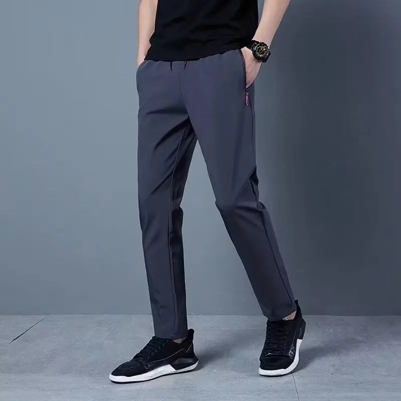 2026 Spring/Summer Men's Ice Silk Quick Drying Casual Pants Slim Fit Korean Ice Silk Sports Pants Quick Drying Breathable