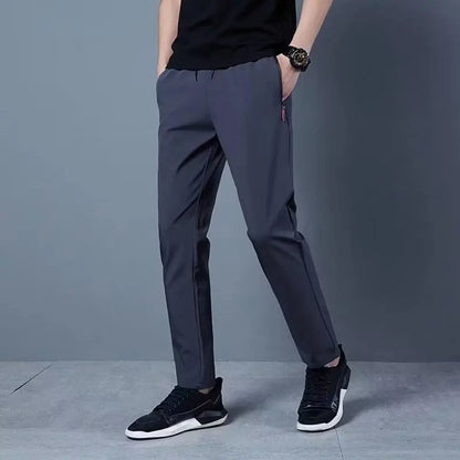 2026 Spring/Summer Men's Ice Silk Quick Drying Casual Pants Slim Fit Korean Ice Silk Sports Pants Quick Drying Breathable